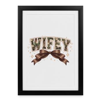 WIFEY Camouflage et Nœud Marron | Style Coquette - Affiche encadrée (27 × 37 cm) - noir - Devant