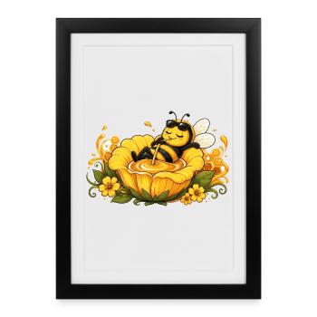 abeille, apiculteur, nid d’abeille, fleurs, insecte des prairies, - Affiche encadrée (27 × 37 cm) - noir - Devant