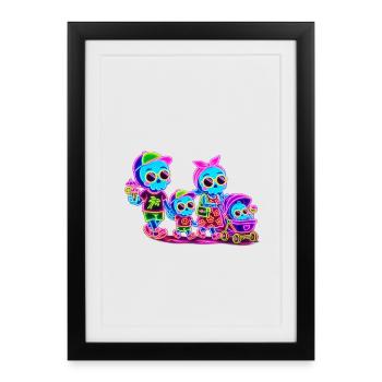 Vacances en famille des Squelettes Néon - Affiche encadrée (27 × 37 cm) - noir - Devant