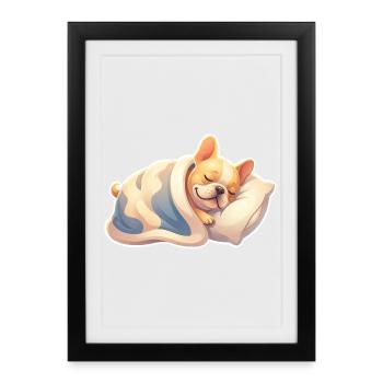 Bouledogue français endormi - Affiche encadrée (27 × 37 cm) - noir - Devant