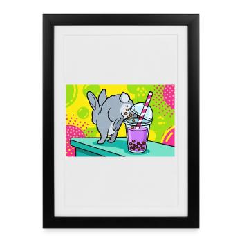 Bubble Tea Boba Drôle de Lapin mignon - Affiche encadrée (27 × 37 cm) - noir - Devant