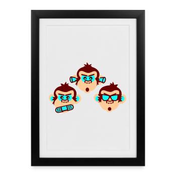 three wise monkeys - Affiche encadrée (27 × 37 cm) - noir - Devant