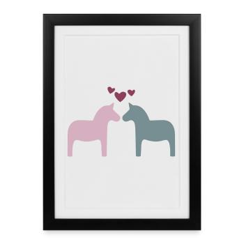 Dala Horse Pair Hearts Love Valentine’s Day Skandi - Affiche encadrée (27 × 37 cm) - noir - Devant