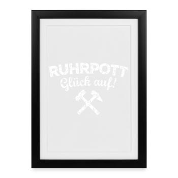 Ruhrpott Glück Auf Ruhrgebiet (Vintage/Weiß) - Gerahmtes Poster (27 × 37 cm) - Schwarz - Vorne