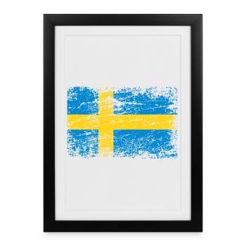 Drapeau suédois dans un style vintage - Affiche encadrée (27 × 37 cm) - noir - Devant