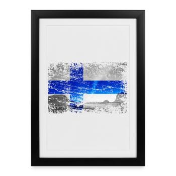 Finlande avec des aurores boréales dans un style vintage - Affiche encadrée (27 × 37 cm) - noir - Devant