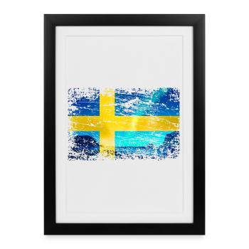 Drapeau suédois avec des aurores boréales dans un style vintage - Affiche encadrée (27 × 37 cm) - noir - Devant