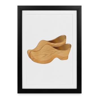 Two Dutch wooden shoes also called clogs - Framed poster (27 × 37 cm) - black - Front