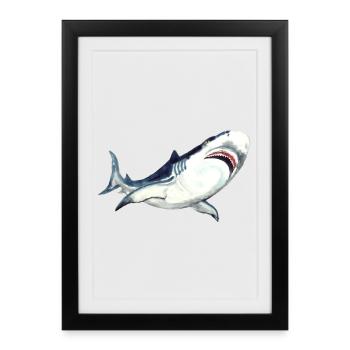 T-shirt Art du Grand Requin Blanc Aquarelle - Affiche encadrée (27 × 37 cm) - noir - Devant