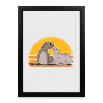 Sceau avec bébé mignon phoques cadeau - Affiche encadrée (27 × 37 cm) - noir - Devant