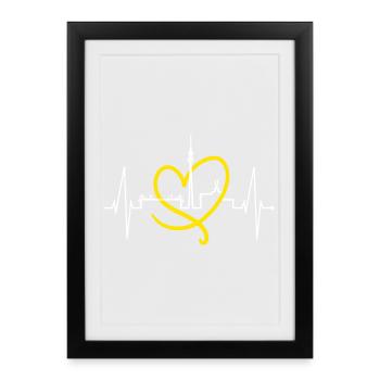 Dortmund Skyline Heartbeat Stadium Fan Dortmunder - Affiche encadrée (27 × 37 cm) - noir - Devant