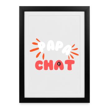 Papa Chat: Logo Amical et Pattes - Affiche encadrée (27 × 37 cm) - noir - Devant