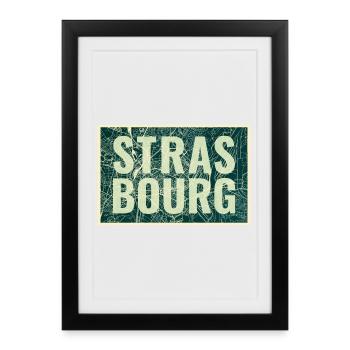 Plan de la ville de Strasbourg – Design urbain - Affiche encadrée (27 × 37 cm) - noir - Devant