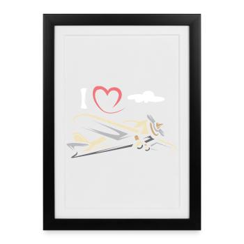 Airplane Love - Symbole de l’aviation et des pilotes - Affiche encadrée (27 × 37 cm) - noir - Devant