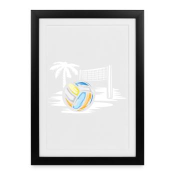 Volleyball am Strand - Beachvolleyball Symbol - Gerahmtes Poster (27 × 37 cm) - Schwarz - Vorne
