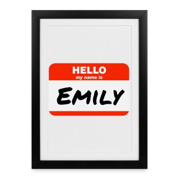 Bonjour, je m’appelle Emily Étiquette Nom Tag - Affiche encadrée (27 × 37 cm) - noir - Devant