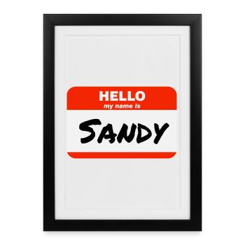 Bonjour, je m’appelle Sandy, étiquette Étiquette Étiquette - Affiche encadrée (27 × 37 cm) - noir - Devant