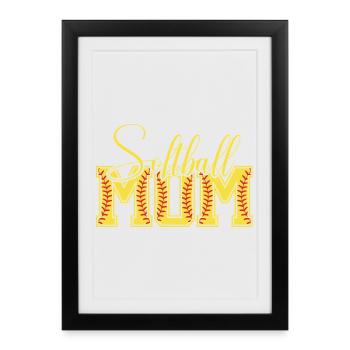 Logo lettré de maman de softball - Affiche encadrée (27 × 37 cm) - noir - Devant