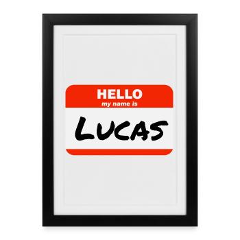 Bonjour, je m’appelle Lucas Étiquette Nom Tag - Affiche encadrée (27 × 37 cm) - noir - Devant