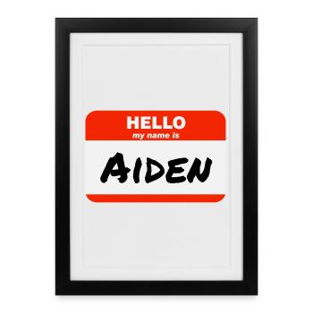 Hello My Name Is Aiden Label Name Tag - Framed poster (27 × 37 cm) - black - Front