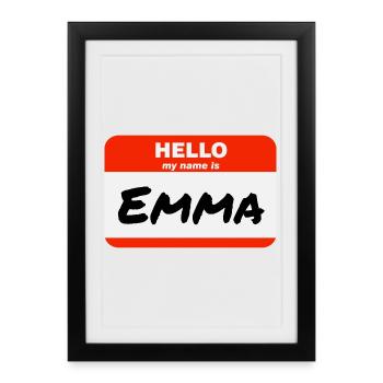 Bonjour My Name Is Emma Étiquette Étiquette Badge - Affiche encadrée (27 × 37 cm) - noir - Devant