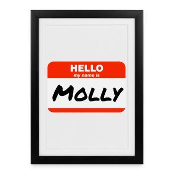 Bonjour, je m’appelle Molly Étiquette Étiquette Étiquette - Affiche encadrée (27 × 37 cm) - noir - Devant