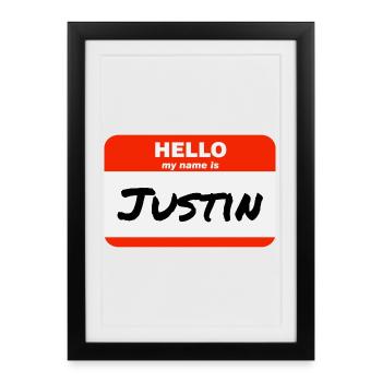 Hello My Name Is Justin Label Name Tag - Framed poster (27 × 37 cm) - black - Front
