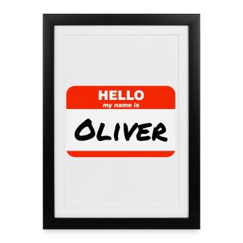 Hello My Name Is Oliver Label Name Tag - Framed poster (27 × 37 cm) - black - Front
