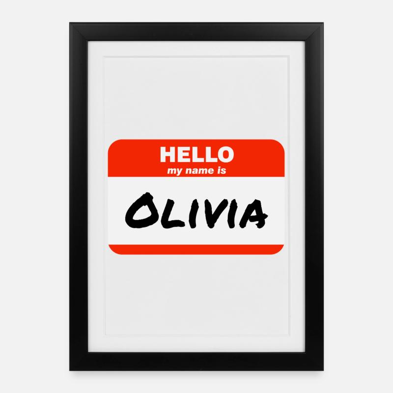 Bonjour, je m’appelle Olivia Étiquette Étiquette Étiquette - Affiche encadrée (27 × 37 cm) - noir