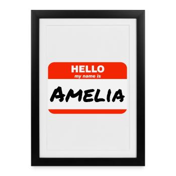 Hello My Name Is Amelia Label Name Tag - Framed poster (27 × 37 cm) - black - Front