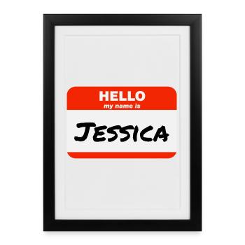 Bonjour, je m’appelle Jessica Étiquette Étiquette Étiquette - Affiche encadrée (27 × 37 cm) - noir - Devant