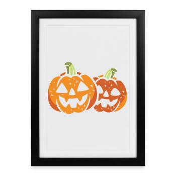Deux citrouilles drôles d’Halloween - Affiche encadrée (27 × 37 cm) - noir - Devant