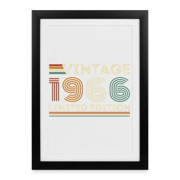 1966 Vintage Rétro Cadeau D'anniversaire - Affiche encadrée (27 × 37 cm) - noir - Devant