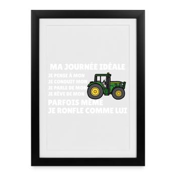 Tracteur agricole humour fermier passion paysanne  - Affiche encadrée (27 × 37 cm) - noir - Devant