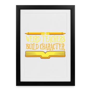 Des professeurs bizarres construisent un personnage Logo drôle d’enseignant - Affiche encadrée (27 × 37 cm) - noir - Devant