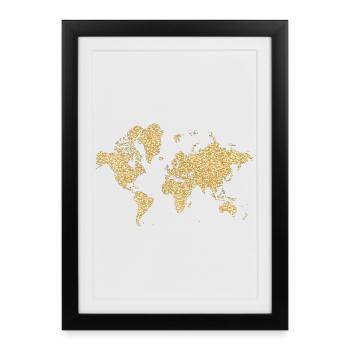 Carte du monde : décor floral beige - Affiche encadrée (27 × 37 cm) - noir - Devant