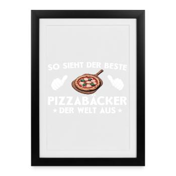 Pizza Bester Pizzabäcker Geschenkidee - Gerahmtes Poster (27 × 37 cm) - Schwarz - Vorne