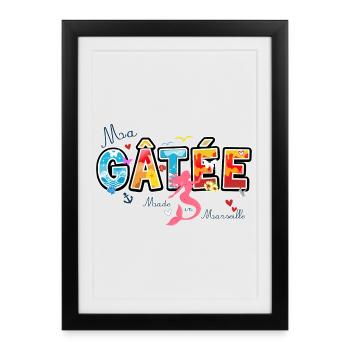 Ma Gatée, Expression marseillaise, valentines gift - Affiche encadrée (27 × 37 cm) - noir - Devant