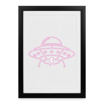 UFO Neon Pink Lightning Party Techno Vector - Affiche encadrée (27 × 37 cm) - noir - Devant