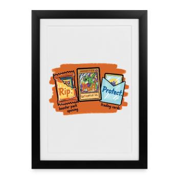 Rip Pull Protect Trading Card Booster Pack Opening - Framed poster (27 × 37 cm) - black - Front