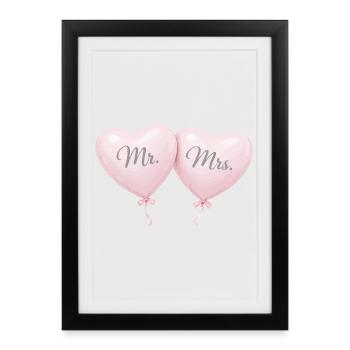 Motif du couple ballon en forme de cœur de Mrs Mme - Affiche encadrée (27 × 37 cm) - noir - Devant