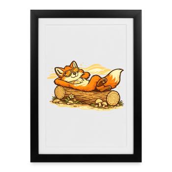 Chill fox in wooden trunk with sunglasses - Framed poster (27 × 37 cm) - black - Front