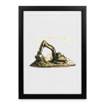 Lass uns graben Bagger Baustelle Humor Vintage - Gerahmtes Poster (27 × 37 cm) - Schwarz - Vorne