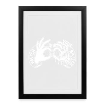 Attention à ton arrière en disant l’œil et le crâne graphique d’horreur - Affiche encadrée (27 × 37 cm) - noir - Devant