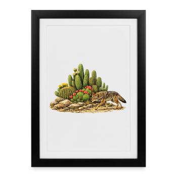 Cactus avec Coyote - Affiche encadrée (27 × 37 cm) - noir - Devant