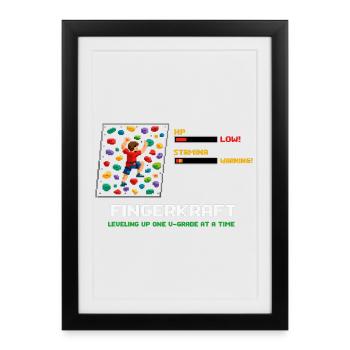 Retro Pixel Art Bouldern: Leveling Up Spruch - Gerahmtes Poster (27 × 37 cm) - Schwarz - Vorne