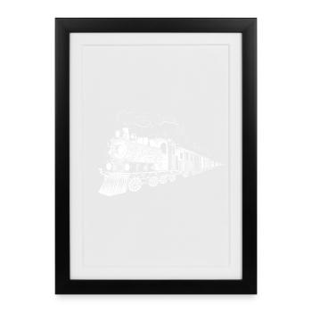 un dessin d'une vieille locomotive - Affiche encadrée (27 × 37 cm) - noir - Devant