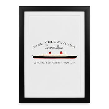 PAQUEBOT FRANCE Louis RUNEMBERG © Adagp - Affiche encadrée (27 × 37 cm) - noir - Devant