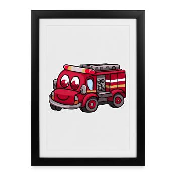 Fire truck fire brigade - Framed poster (27 × 37 cm) - black - Front