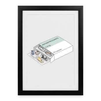 Antidepressants Cats - Anti Depressionen Pillen - Gerahmtes Poster (27 × 37 cm) - Schwarz - Vorne